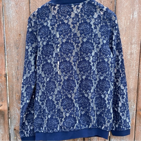 MAURICES Women’s Lacy Blue Full Zip See Through Jacket Size Small - Picture 3 of 12